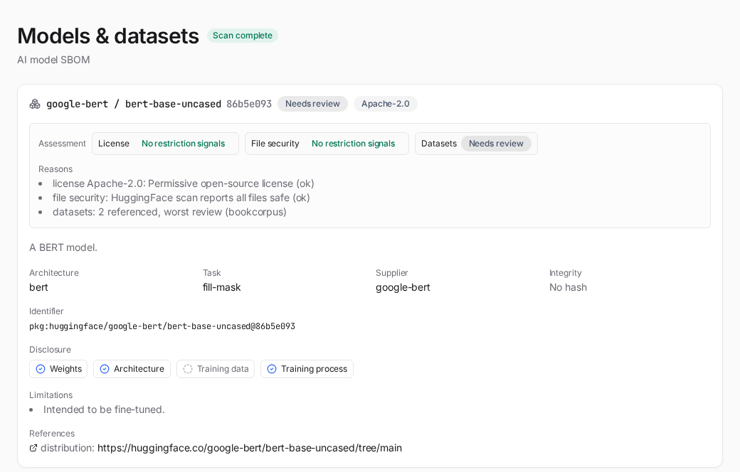 Models & datasets — model card and disclosure axes